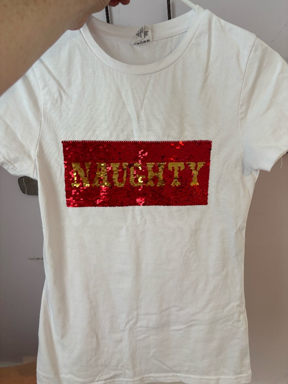 Christmas "naughty/nice" flippy tee shirt